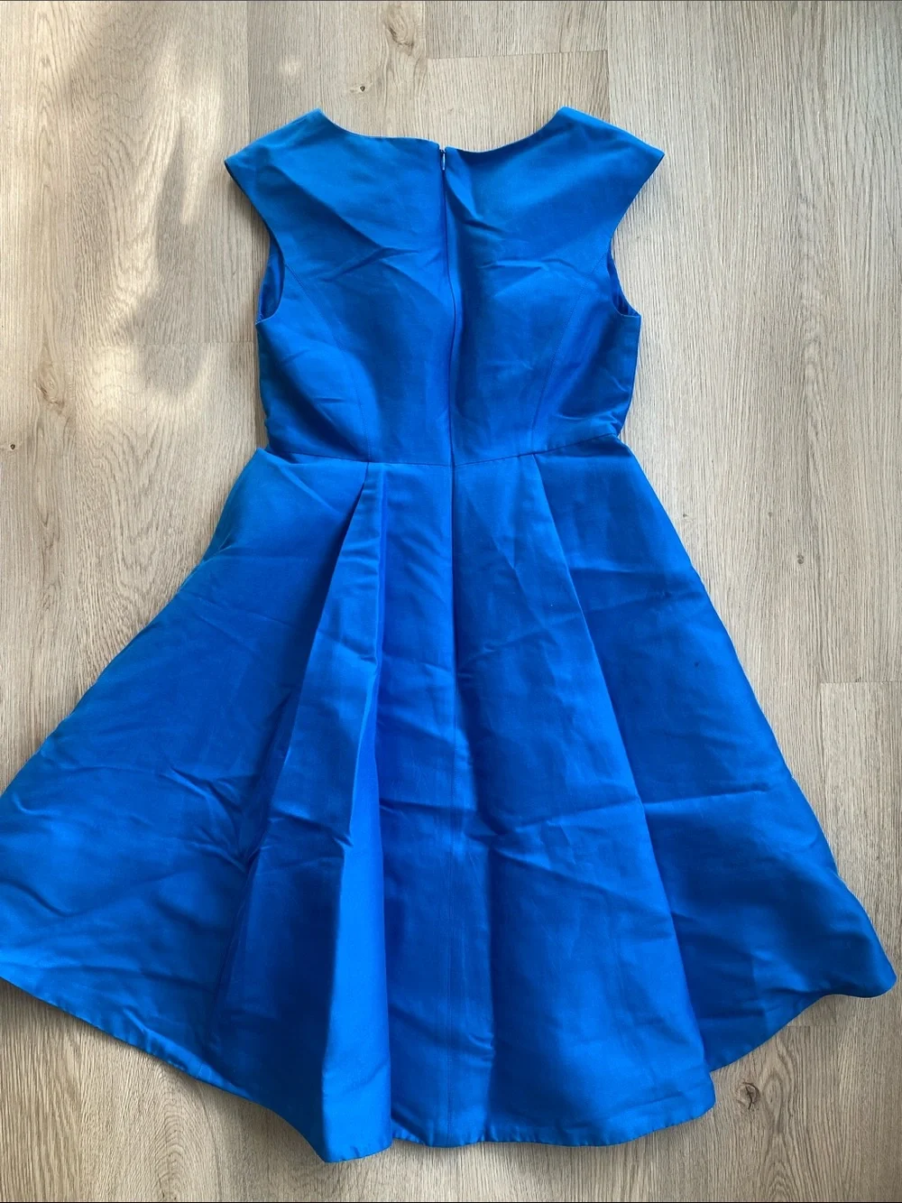 Halston Heritage Cobalt Blue Cotton/Silk Blend High-Low Fit-and-Flare Dress - Picture 6 of 11
